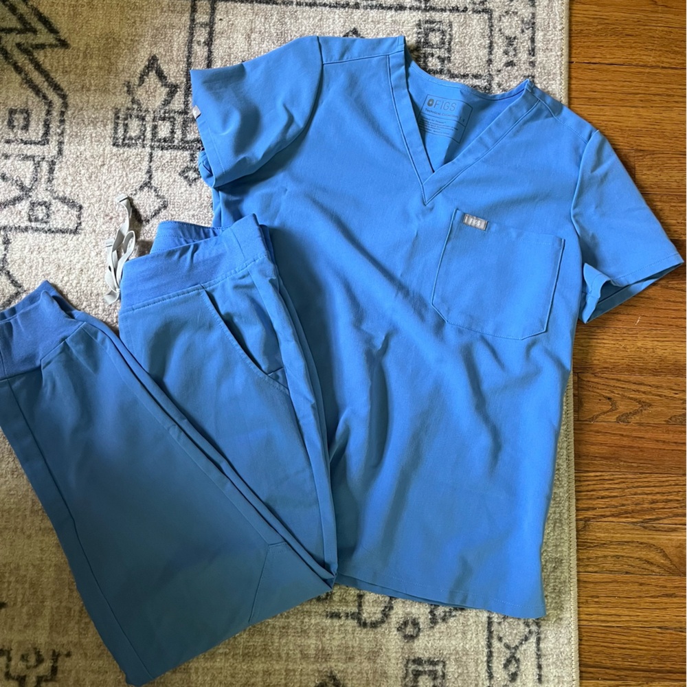 Figs Ceil Blue Scrub Top + Jogger Set